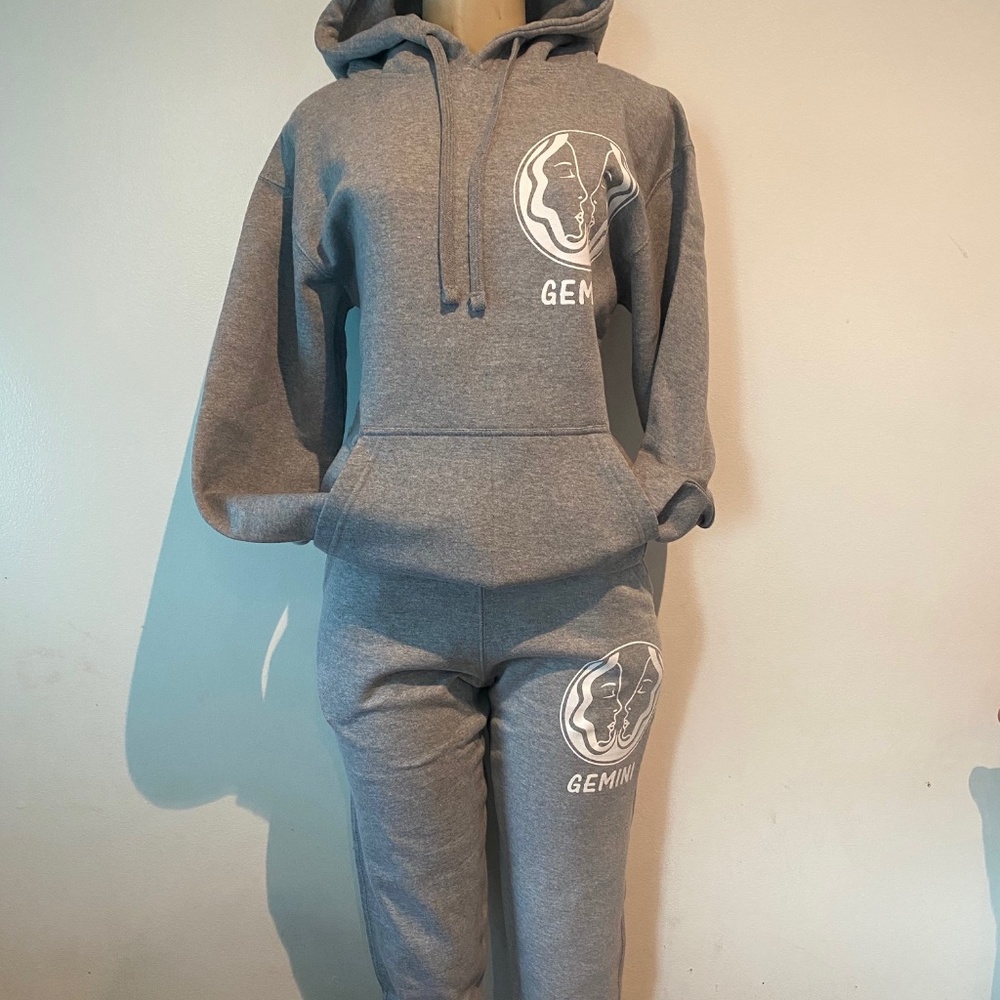 Women Gemini Zodiac Sign Gray Hoodie and Pants Set